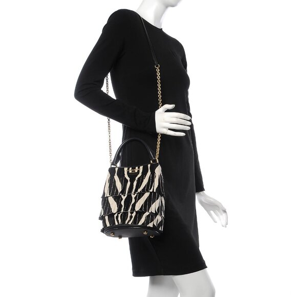 Burberry  Crossbody Calf Hair Zebra Print Small Bucket Bag Black White - Picture 3 of 7
